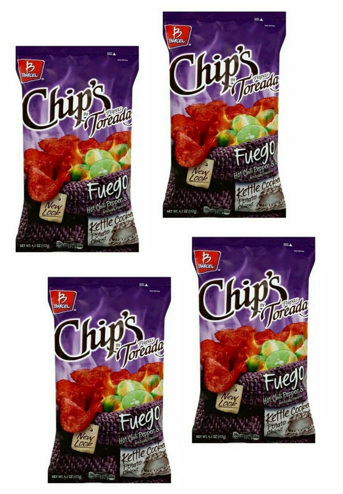 CHIPS FUEGO Mexican chips BARCEL 4 BAGS, (60 G EACH)